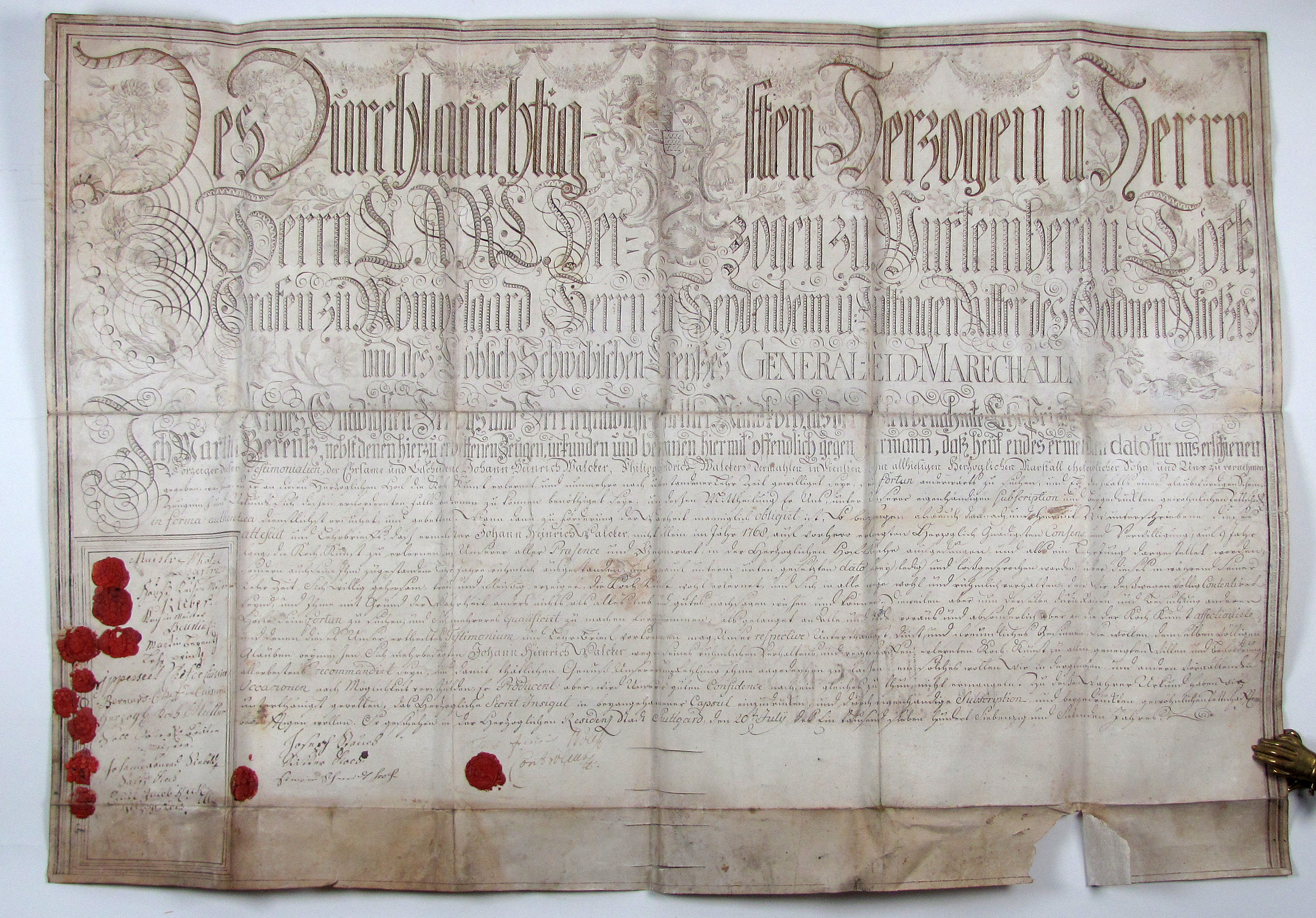 Anonymus Lehrbrief für den Koch Johann Heinrich Walcker.