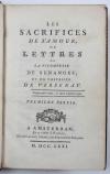 (Dorat, C.J.), Les sacrifices de l’amour ou lettres de la Vicomtesse de Senanges et du Chevalier de Versenay.