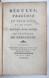 (Dorat, C.J.), Sammelband mit vier Werken. Enthält die Theaterstücke: Régulus, tragédie en trois actes.; Théagéne, tragédie en cinq actes.; Amilka, ou Pierre-Le-Grand, tragédie.; La Déclamation théâtrale, poème didactique.